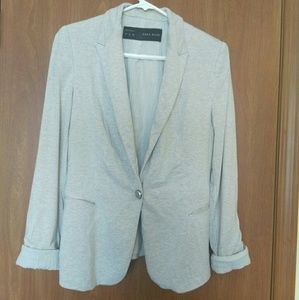 Zara BASIC Beige Blazer Roll up cuff Size M